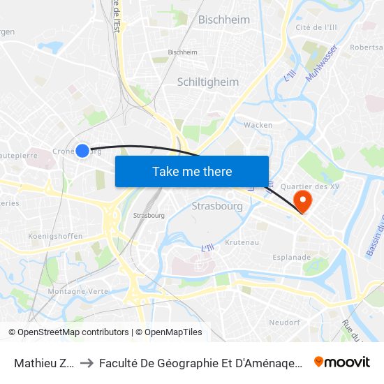 Mathieu Zell to Faculté De Géographie Et D'Aménaqement map