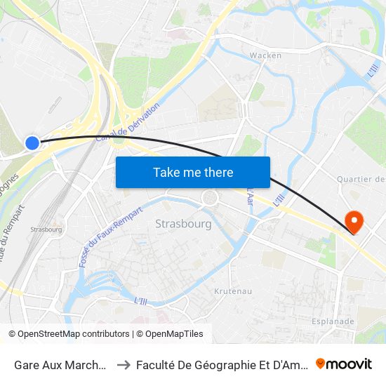 Gare Aux Marchandises to Faculté De Géographie Et D'Aménaqement map