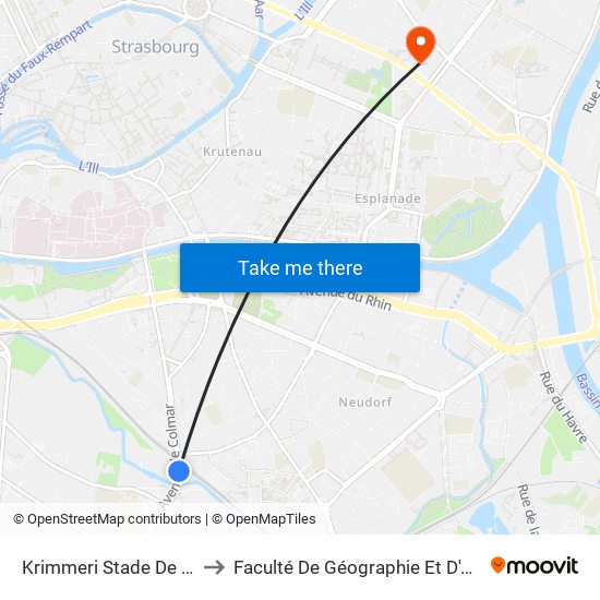 Krimmeri Stade De La Meinau to Faculté De Géographie Et D'Aménaqement map