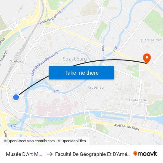 Musée D'Art Moderne to Faculté De Géographie Et D'Aménaqement map