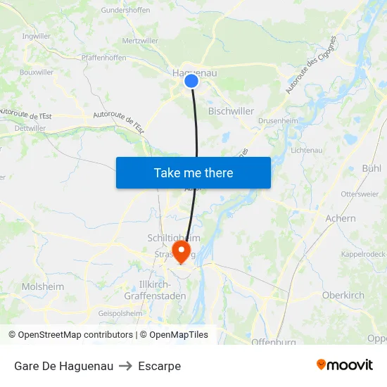 Gare De Haguenau to Escarpe map