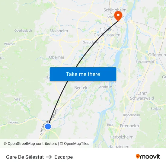 Gare De Sélestat to Escarpe map