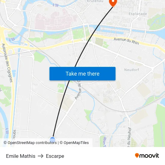 Emile Mathis to Escarpe map