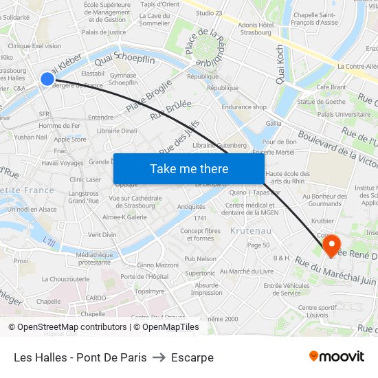 Les Halles - Pont De Paris to Escarpe map