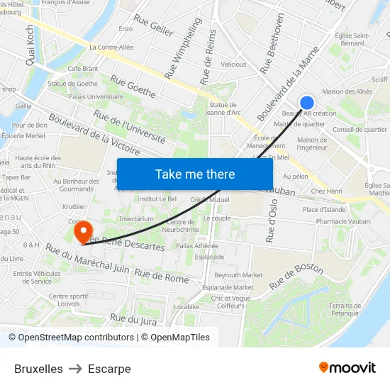 Bruxelles to Escarpe map