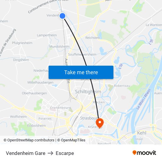 Vendenheim Gare to Escarpe map