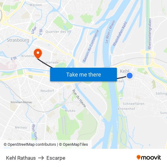 Kehl Rathaus to Escarpe map