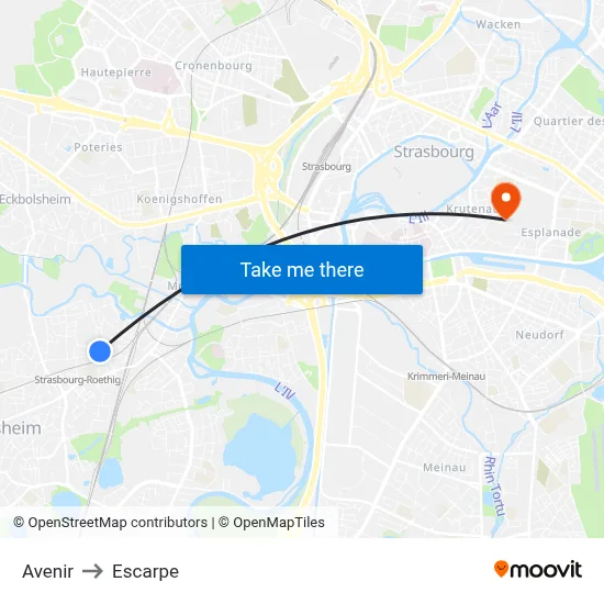 Avenir to Escarpe map