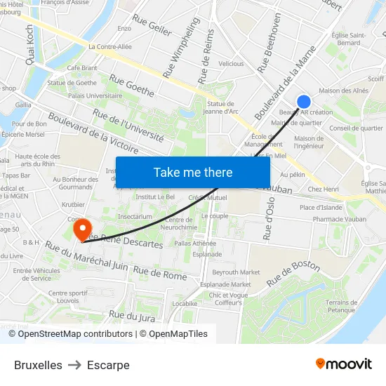Bruxelles to Escarpe map