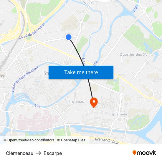 Clémenceau to Escarpe map