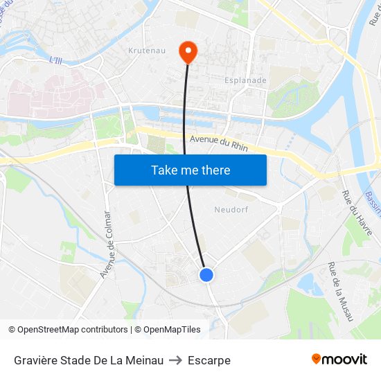 Gravière Stade De La Meinau to Escarpe map