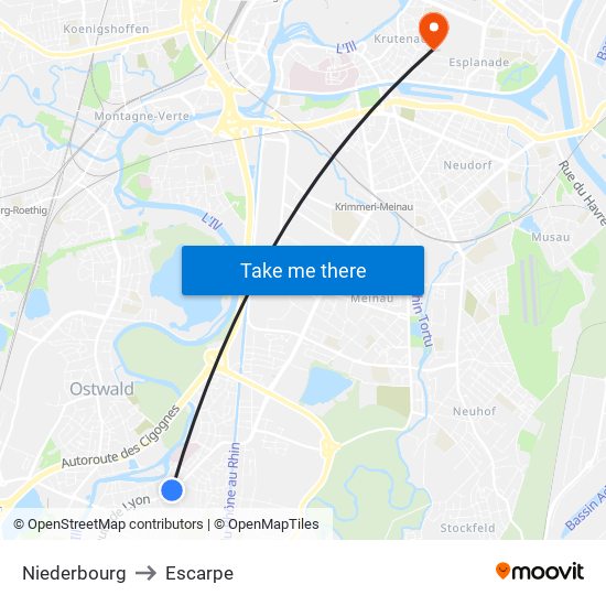 Niederbourg to Escarpe map