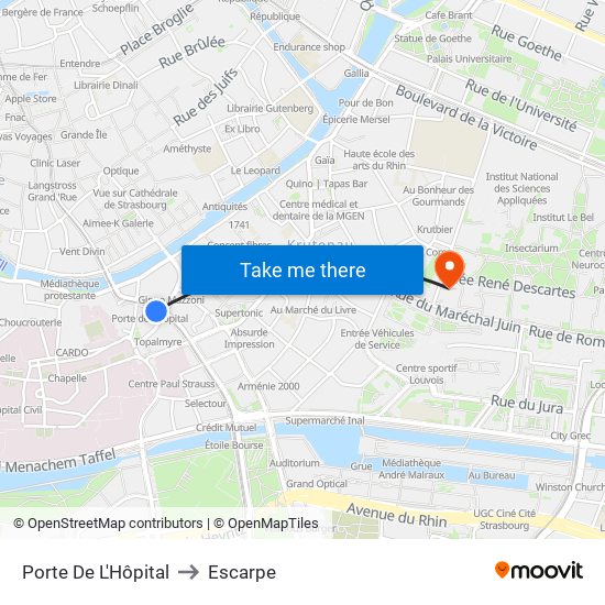 Porte De L'Hôpital to Escarpe map