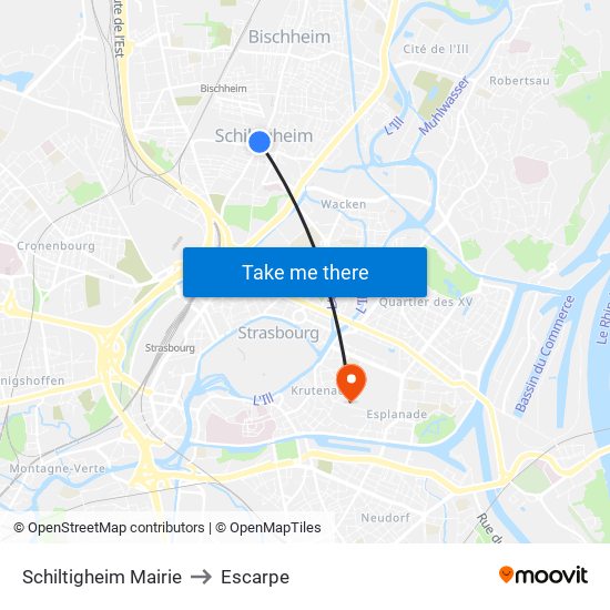 Schiltigheim Mairie to Escarpe map