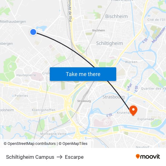 Schiltigheim Campus to Escarpe map