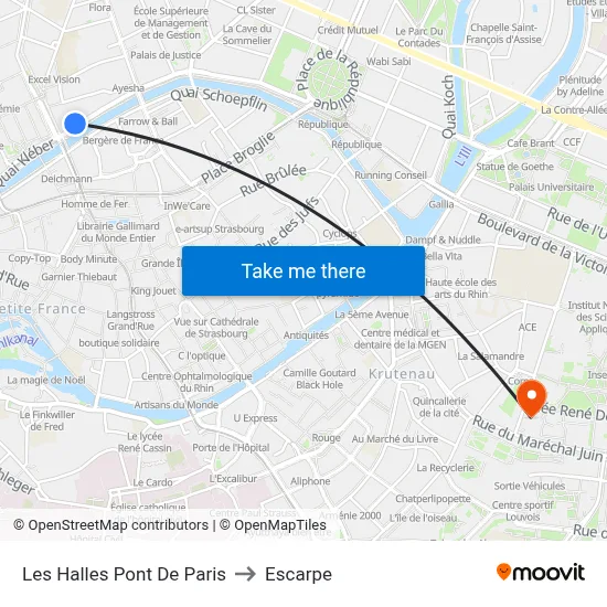 Les Halles Pont De Paris to Escarpe map