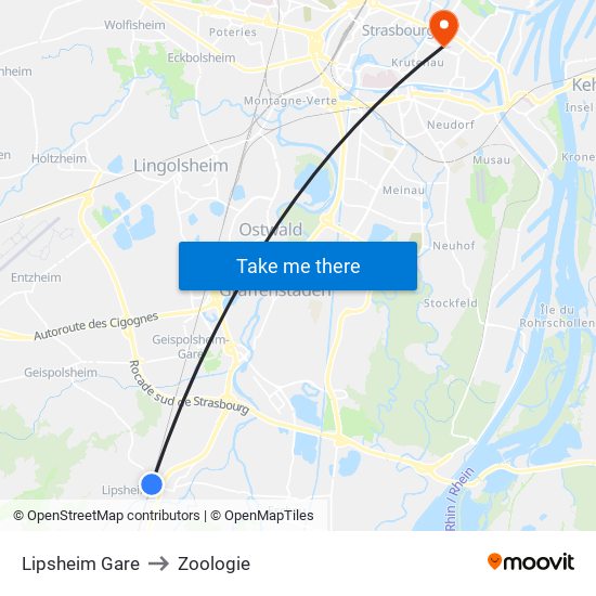 Lipsheim Gare to Zoologie map