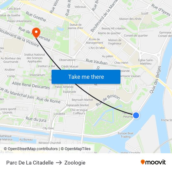 Parc De La Citadelle to Zoologie map
