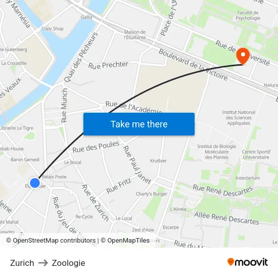 Zurich to Zoologie map