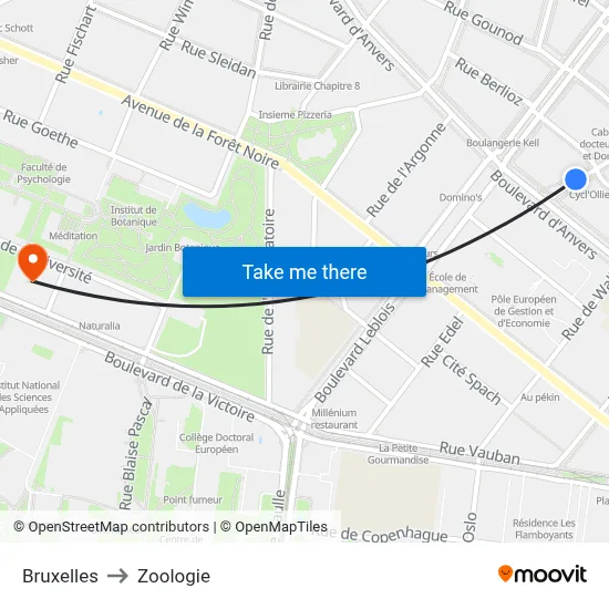 Bruxelles to Zoologie map