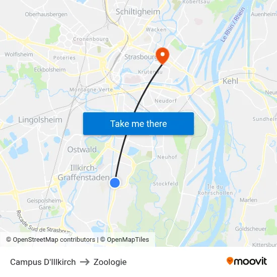 Campus D'Illkirch to Zoologie map