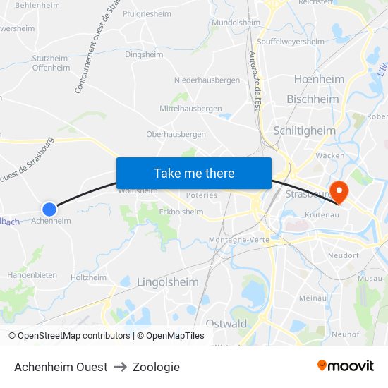 Achenheim Ouest to Zoologie map