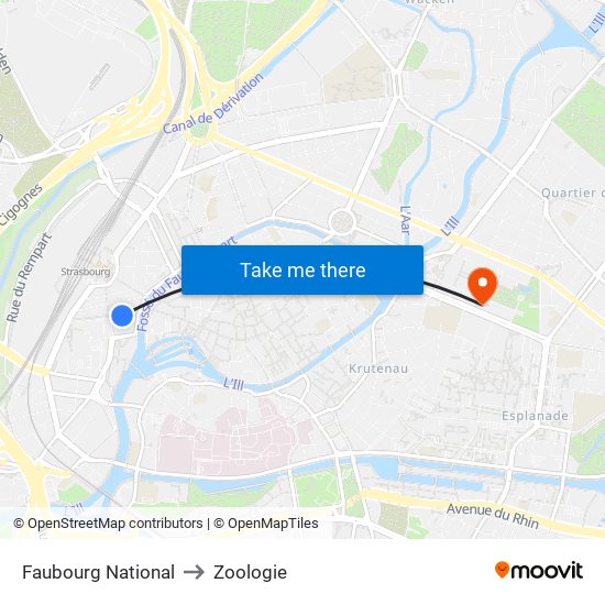 Faubourg National to Zoologie map