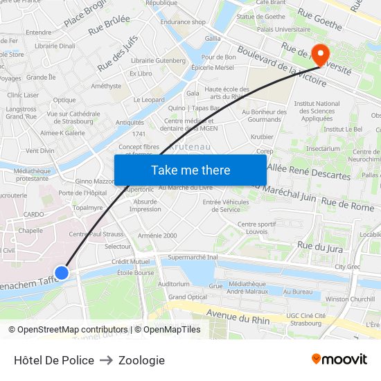 Hôtel De Police to Zoologie map