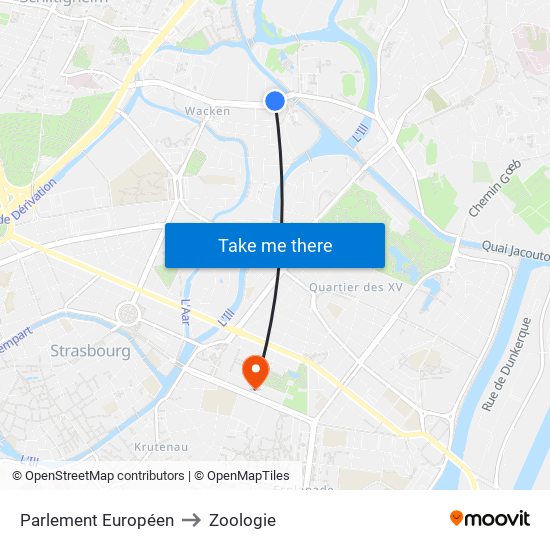 Parlement Européen to Zoologie map
