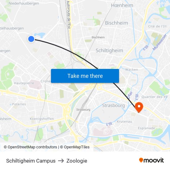 Schiltigheim Campus to Zoologie map