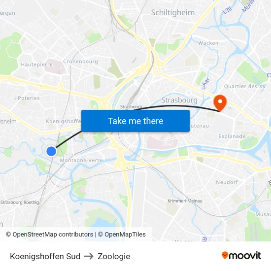Koenigshoffen Sud to Zoologie map