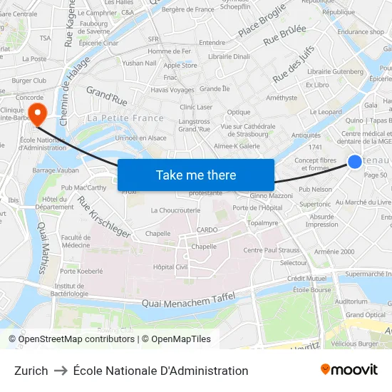 Zurich to École Nationale D'Administration map