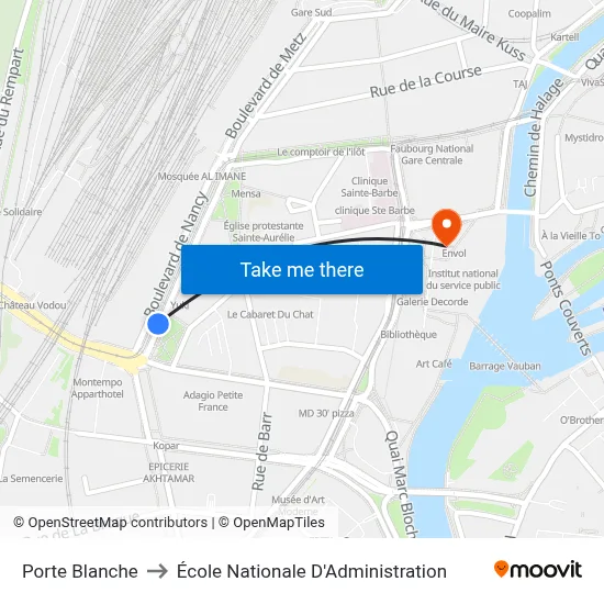 Porte Blanche to École Nationale D'Administration map