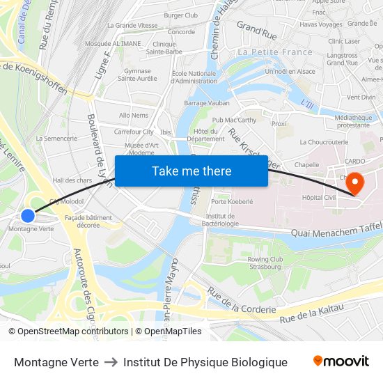 Montagne Verte to Institut De Physique Biologique map