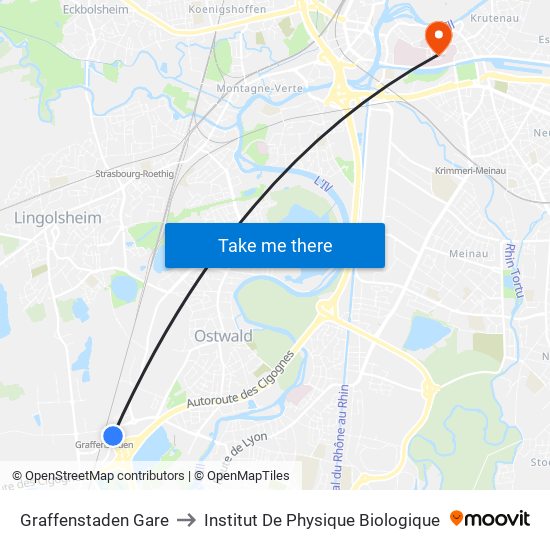 Graffenstaden Gare to Institut De Physique Biologique map