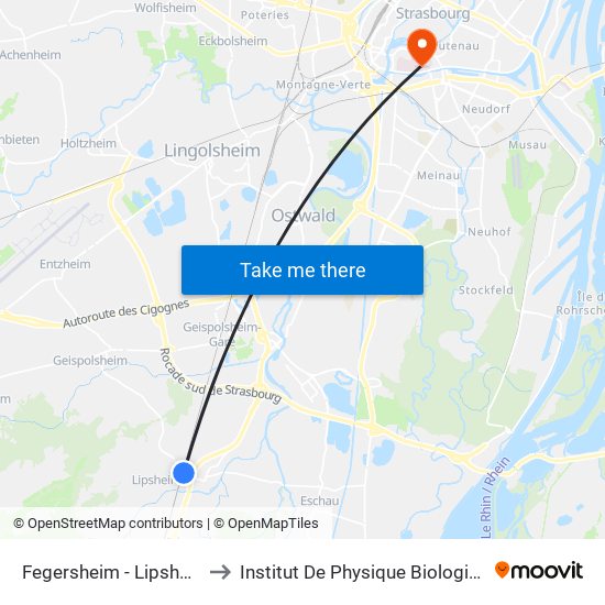 Fegersheim - Lipsheim to Institut De Physique Biologique map