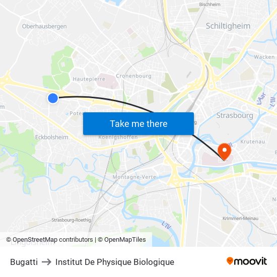 Bugatti to Institut De Physique Biologique map