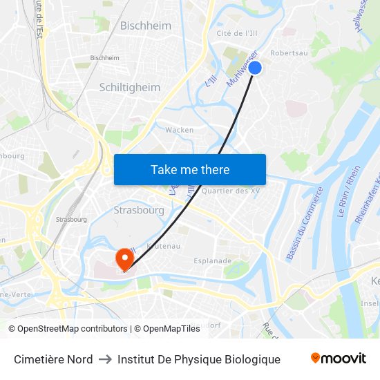 Cimetière Nord to Institut De Physique Biologique map