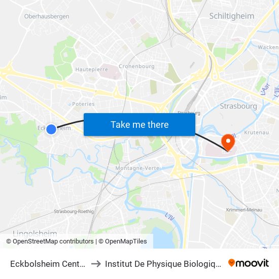 Eckbolsheim Centre to Institut De Physique Biologique map