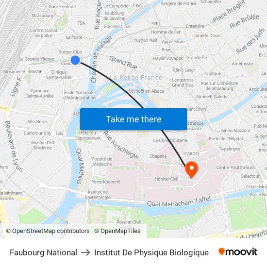 Faubourg National to Institut De Physique Biologique map