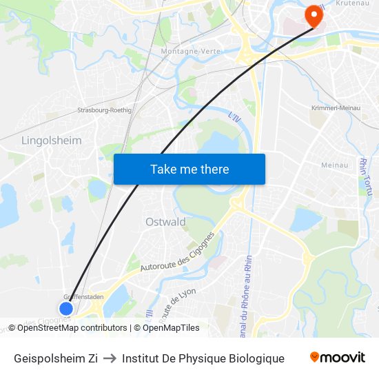 Geispolsheim Zi to Institut De Physique Biologique map