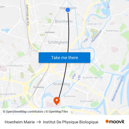 Hoenheim Mairie to Institut De Physique Biologique map