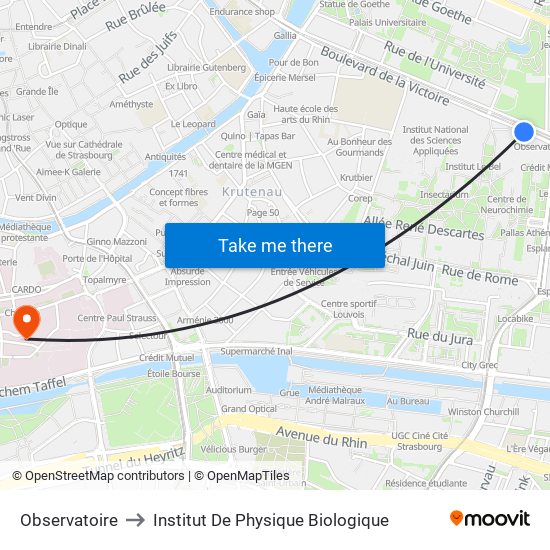 Observatoire to Institut De Physique Biologique map