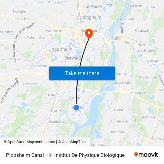 Plobsheim Canal to Institut De Physique Biologique map