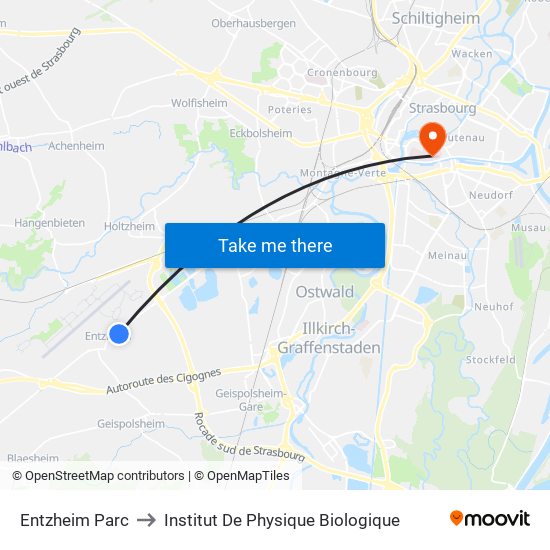 Entzheim Parc to Institut De Physique Biologique map