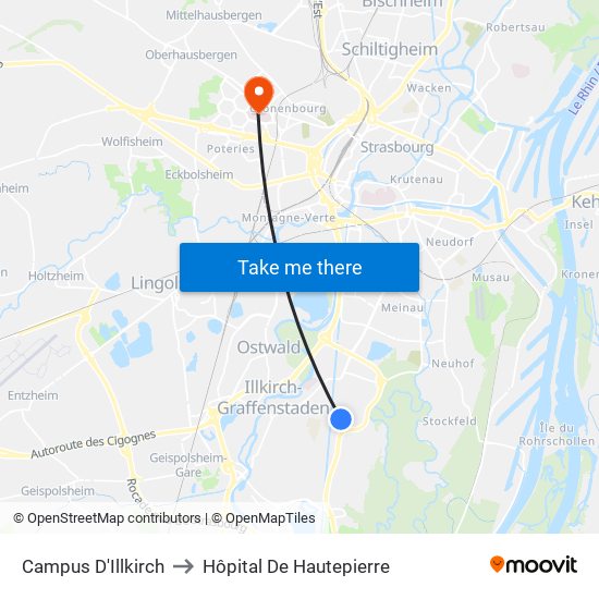 Campus D'Illkirch to Hôpital De Hautepierre map
