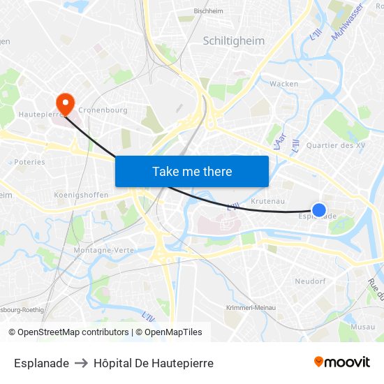 Esplanade to Hôpital De Hautepierre map
