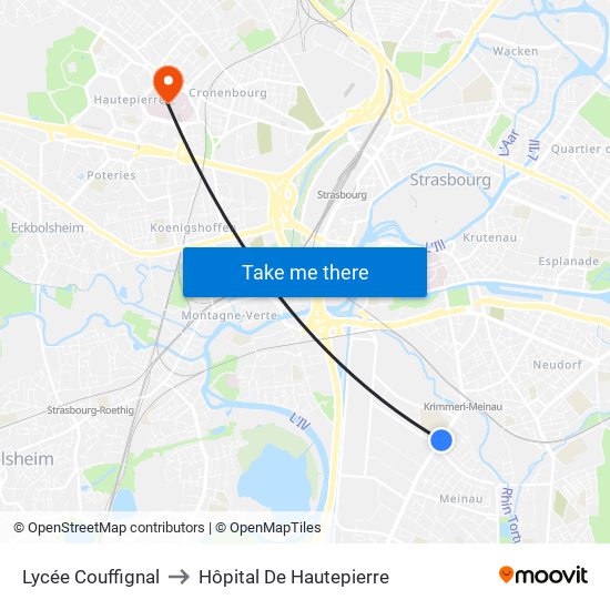 Lycée Couffignal to Hôpital De Hautepierre map