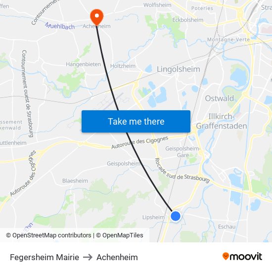 Fegersheim Mairie to Achenheim map