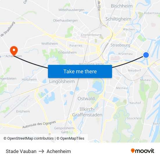 Stade Vauban to Achenheim map